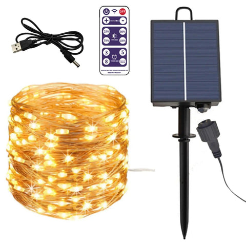 Solar Battery Box For Outdoor LED String Lights With DC Charging And Remote Control, 8 Remote Control Modes, string lights, panel, remote
