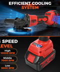Badass Brushless Cordless Angle Grinder 5 Inch Battery Powered Heavy Duty Cutting Tool with cooling system and speed settings.