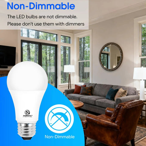100W Equivalent A19 LED Light Bulb Daylight 5000K Bright White Non Dimmable E26 Base in a cozy living room setting