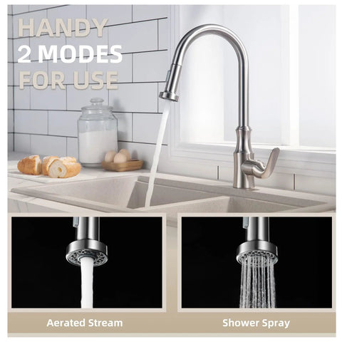 Kitchen Sink Sprayer Replacement Head With 13/16 Inch Male Thread, Stream And Spray Modes, Brushed Nickel Finish, No Fuss Install For Pull Down Faucets, NSF Certified