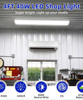 4 Foot LED Wraparound Light 40W 4400Lm 4000K Neutral White Flush Mount Ceiling Fixture For Garage Office Kitchen Energy Saving Replaces 2 Lamp 32W Fluorescent ETL Listed installed in a workshop