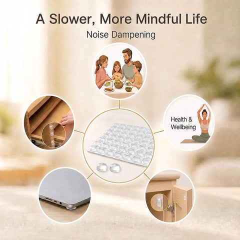 256 Piece Bulk Pack Clear Silicone Cabinet Door Bumpers Sticks Like Glue Half Inch Rubber Furniture Protectors Soft Close Pads for noise dampening.