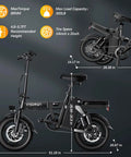 Side view of Foldable 14 Inch Electric Bike For Adults With 1500W Peak Motor Top Speed 20 MPH showing dimensions and foldability