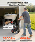 VEVOR Electric Trailer Dolly Moves 3600 Lbs With Ease Boosts Your RV And Boat Hauling Game Big Time in garage, 800W motor visible.