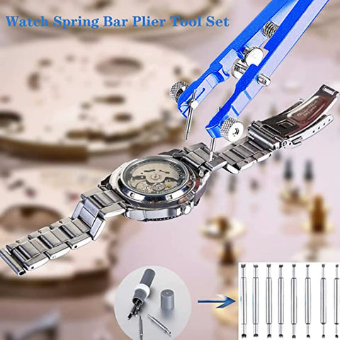Watch Spring Bar Pliers Tool Kit With Spring Bar Tweezers And 8 Alloy Steel Pins Replacement Pins Set for strap removal.