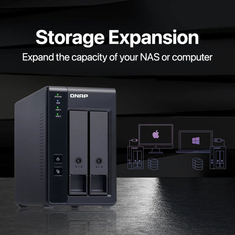 Dead Simple Setup Two Bay Usb Type C Direct Attached Storage Enclosure With Hardware Raid Support For Ssd And Hdd Drives, angled view on a reflective surface.