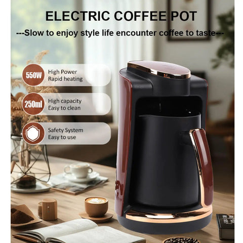 Electric Turkish Coffee Maker 550W 250ml Portable Single Serve Brewer For Home Office Travel With Cup Fast Brew Durable Versatile Turkish Greek Style Coffee Machine
