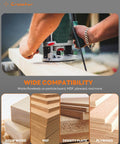 Person using a router on wood with Flush Trim Router Bit Set Four Piece One Quarter Inch Shank Top And Bottom Bearing Carbide Template Guide Bits
