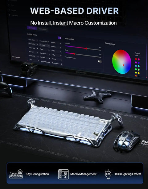 75 Percent Compact Wireless Mechanical Gaming Keyboard Featuring Hot Swap Switches with RGB lighting effects and macro customization options.