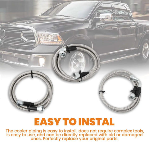 47RE Transmission Cooler Lines Kit For Dodge Ram 2500 3500 Cummins 5.9L 1996 To 2002 with stainless steel braided lines