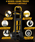 4 In 1 Convertible Hand Truck With 1000 Lb Capacity Dolly Cart And Wheels, Built Tough Heavy Duty Steel Frame For Moving Furniture And Boxes, Easy Load Transfer, Portable Mobility, And Versatile All Purpose Use, alloy steel frame with 10-inch all-terrain rubber wheels