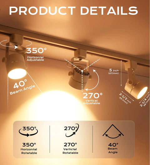 8W Cozy Warm White Dimmable LED Track Light Head With Adjustable Tilt, 40 Degree Beam For Accent Retail in white setting