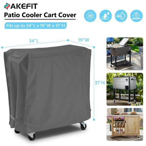 Outdoor Cooler Cart Cover For 65 To 80 Quart Rolling Ice Chest And Beverage Carts On Wheels Weatherproof 34x19x31 Grey