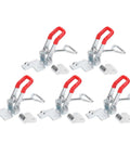 Fast Clamping Toggle Clamp 4002 Galvanized With Triangular Lever, five units with red handles, for secure fixture setups.