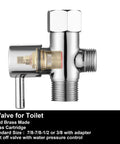 Chrome Brass T Valve Bidet Connector with Shut Off Valve for Toilet, 7/8 Inch by 1/2 or 3/8 Inch, brass made and durable