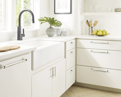 Carrigan Polished Nickel Cabinet Pull Three And Three Quarters Inch Center To Center 96mm on kitchen cabinets