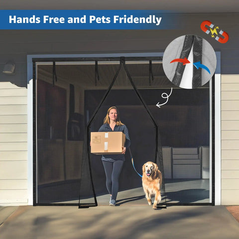 10x8 Ft Garage Door Screen With Magnetic Closure Heavy Duty Net Screen Bottom Weighted For Extra Security Four Straps Hands Free Easy Assembly