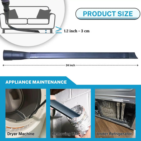 Versatile Vacuum Attachments And Brush Kit For Most Vacuums 24-inch crevice tool for dryer vent cleaning and appliance maintenance.