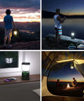 Collage of Bright 1000 Lumen Rechargeable Go To Camping Lantern with 4400mAh Power Bank in outdoor scenes and tent