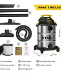 8 Gallon Wet Dry Vacuum With 4 HP Peak Motor, Heavy Duty Shop Vac With Attachments, Blower Function, Oversized Drain