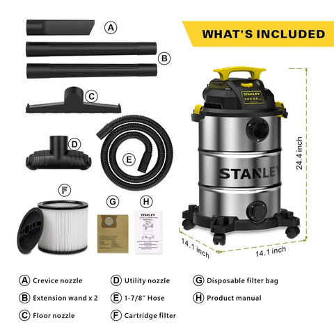 8 Gallon Wet Dry Vacuum With 4 HP Peak Motor, Heavy Duty Shop Vac With Attachments, Blower Function, Oversized Drain