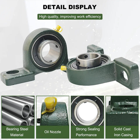 2 Pack UCP206-20 Pillow Block Bearing Set One And A Quarter Inch Mounted Pillow Block Bearings With Solid Cast Iron Base