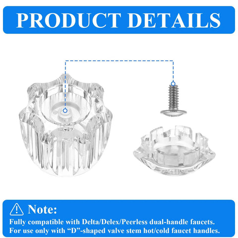 Clear Acrylic Faucet Handles Replacement Kit For D Shaped Two Handle Faucets 2 Pack With Screws And Index Buttons