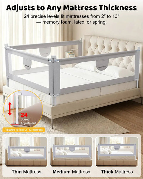 3 Piece Queen Size Toddler Bed Rails With Pocket And 360 Wraparound Protection Kidproof Lock For Safer Sleep
