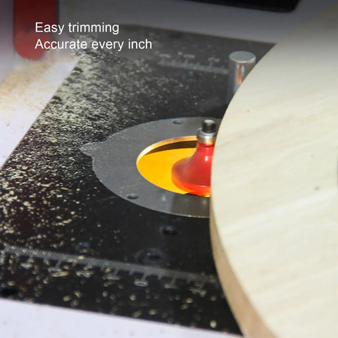 Heavy Duty Electric Router Table Lift System Built With Premium Aluminum Alloy For Grip Tight Stability showing router bit in action.