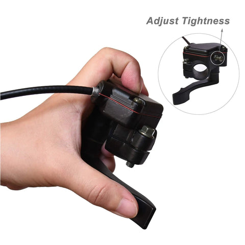 7/8 Inch Thumb Throttle Cable Assembly For ATV Quad Go Kart Pit Bike 46.5 Inch Inner Cable close-up in hand showing adjustability