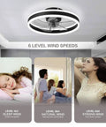 20 Inch Bladeless Ceiling Fan With Lights Remote Control Low Profile Flush Mount Led Light Kit showcases 6 wind speeds