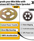 40T Steel Rear Sprocket for Mini Bikes 6 Hole Direct Replacement with Wrench Included, side-by-side comparison image