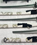 Traditional Handmade Samurai 3 Piece Katana Wakizashi Tanto Sword Set With Display Stand Stainless Steel Blades Gold Dragon Scabbard Dragon White Collectors Item