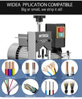 Automatic Wire Stripping Tool For Copper Wires 0.06 To 1.18 Inch Capacity With Aluminum Frame And 65Mn Blade shown with wire types.