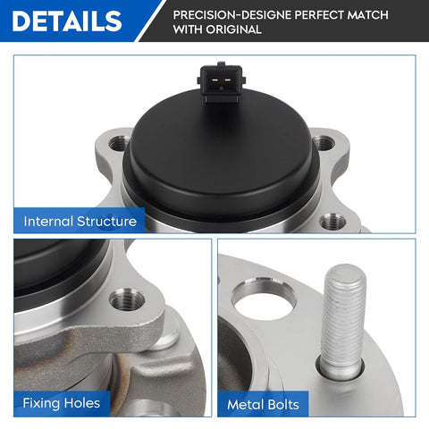 Image showing details of Rear Wheel Bearing Hub Assembly Five Lug With ABS Hubs One Piece Fits 2016-2019 Hyundai Tucson FWD, 2017-2020 Kia Sportage FWD, 2015-2019 Hyundai Sonata, 2019 Veloster N, 2016-2020 Kia Optima, 2017-2020 Kia Cadenza For Your Ride, highlighting internal structure, fixing holes, and metal bolts.