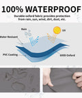Illustration showing waterproof layers of Heavy Duty Outdoor Patio Ottoman Cover With Waterproof Fabric, Padded Handles, image of fabric texture and water resistance.