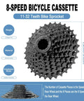 8 Speed 11 32T Bike Cassette for Mountain and Folding Bikes with Freehub Smooth Shifting Low Noise Beefy Steel Sprocket
