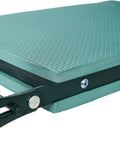 Close-up of Foldable Garden Kneeler And Seat With Thick Pad, showcasing green textured cushion and heavy duty steel frame.