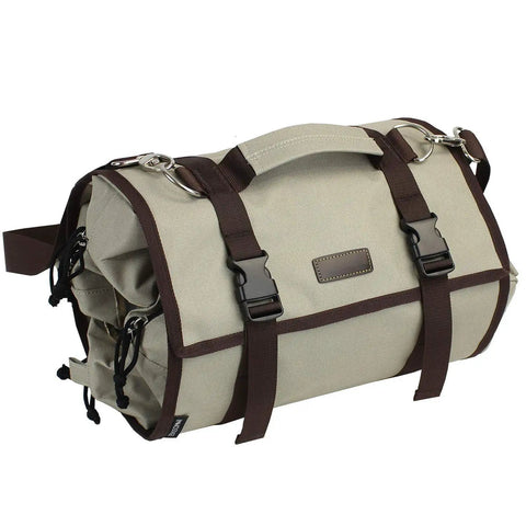 Large Tool Pouches Roll Up Pouch Bag With Zipper, Adjustable Strap, 600D Oxford Material, D Ring Handles, Khaki Color