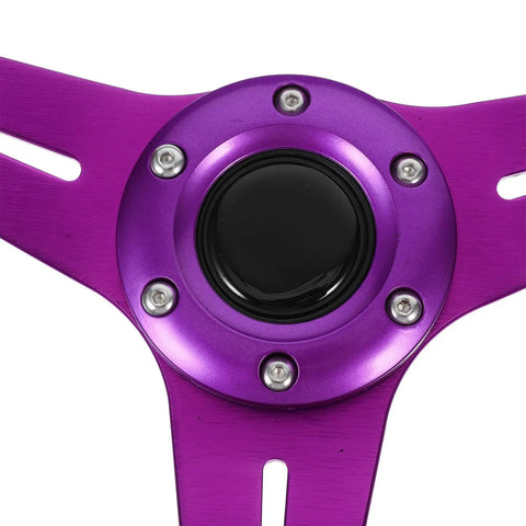 Close-up of Detachable Racing Steering Wheel For Golf Cart ATV Kart Beach Buggy Purple Aluminum Alloy Quick DIY Install, hub detail.