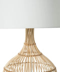 Cane Rib Rattan Table Lamp With Natural Finish And White Shade Handcrafted Plug In Lighting 15 Inch Shade Diameter And 23 Inch Tall