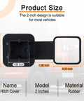 2 Inch Hitch Cover With Flag Design, Universal Receiver Tube Plug dimensions shown, easy install car exterior accessory for SUVs and trucks.