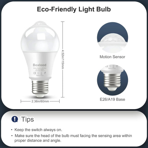 No Brainer Motion Sensor Light Bulbs For Indoor And Outdoor Use 12W 100W Equivalent A19 E26 5000K Daylight Dusk To Dawn Motion Activated Lighting For Front Door Porch Garage Basement Hallway 2 Pack, A19 bulb diagram