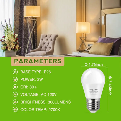 25W Equivalent LED Bulbs Soft White 2700K A15 Base E26 Easy On The Eyes Table Lamp Bulbs 3W Low Watt For Bedroom