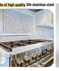 Brushed 304 stainless steel finishing trim strip, 4 x 30 inches, silver, used as kitchen gap filler beside a stainless stove.