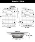 Dimensions of 2Pack Stainless Steel Sink Grids For Double Kitchen Sink Bottom Protection With No Slip Rubber Feet, featuring 13x16 and 11x8.6 inch sizes.