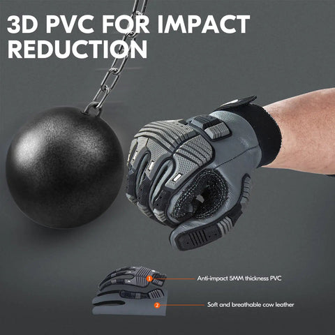 Rugged Leather Heavy Duty Work Gloves For Pros Mechanic Grade Water Resistant Impact Protection
