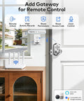 Satin Nickel Smart Keypad Door Lock With Handle Dropping No Sweat Keyless Entry Security To Your Front Door with app control shown.
