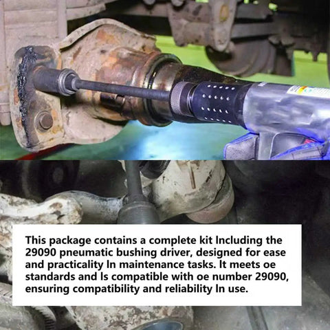 Beast Mode Pneumatic Bushing Driver Set for 1 and 3 Eighths Inch Anchor Pins and Bushings in use on truck axle.