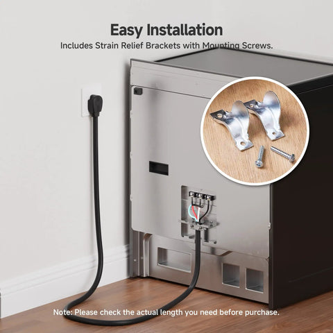 Beefy 4 Prong To 4 Wire Range Cord 10 Ft Heavy Duty 6/8 AWG 50 Amp Power Cable NEMA 14-50P connected to oven
